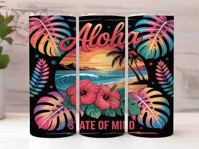 Aloha Tropical Sunset Tumbler Wrap, Tropical Sunset PNG, Glitter Beach Tumbler Design, Hawaii Vibes Sublimation, Summer Tumbler Wrap, 20oz Tropical Wrap, Island Life Tumbler PNG Sublimation Lara' s Designs 
