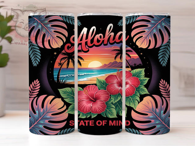 Aloha Tropical Sunset Tumbler Wrap, Tropical Sunset PNG, Glitter Beach Tumbler Design, Hawaii Vibes Sublimation, Summer Tumbler Wrap, 20oz Tropical Wrap, Island Life Tumbler PNG Sublimation Lara' s Designs 