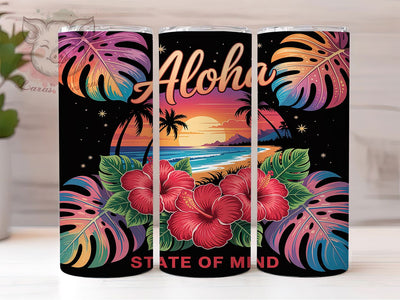 Aloha Tropical Sunset Tumbler Wrap, Tropical Sunset PNG, Glitter Beach Tumbler Design, Hawaii Vibes Sublimation, Summer Tumbler Wrap, 20oz Tropical Wrap, Island Life Tumbler PNG Sublimation Lara' s Designs 
