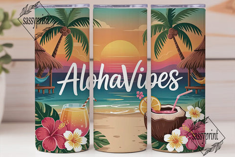 Aloha Vibes 20oz Tumbler Wrap Sublimation sassyprint 