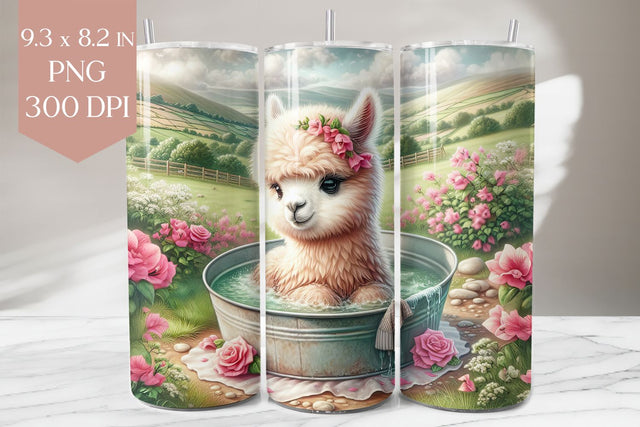 Alpaca Bath Floral Tumbler Wrap PNG 20oz Sublimation Sublimation BijouBay 