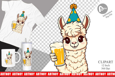 Alpaca Beer Day Clipart Sublimation artnoy 