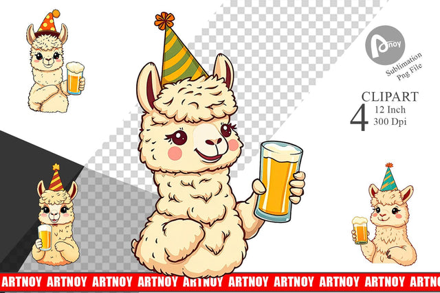 Alpaca Beer Day Clipart Sublimation artnoy 