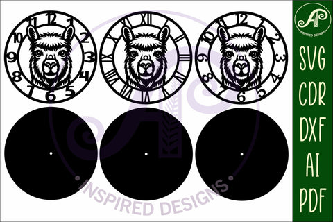 Alpaca head wall clock laser cut files SVG APInspireddesigns 