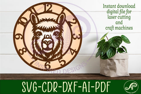 Alpaca head wall clock laser cut files SVG APInspireddesigns 