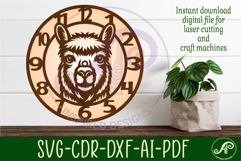 Alpaca head wall clock laser cut files SVG APInspireddesigns 