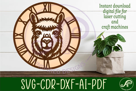 Alpaca head wall clock laser cut files SVG APInspireddesigns 