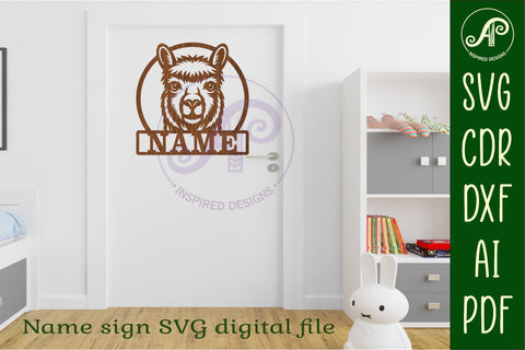 Alpaca theme name wall art sign, SVG personalized laser cut SVG APInspireddesigns 