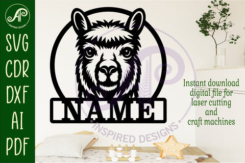 Alpaca theme name wall art sign, SVG personalized laser cut SVG APInspireddesigns 