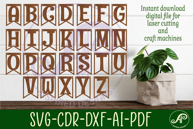 Alphabet bunting banner flags SVG laser cut SVG APInspireddesigns 