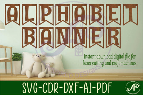 Alphabet bunting banner flags SVG laser cut SVG APInspireddesigns 