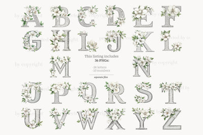 Alphabet Digital Silver Elegant Wedding Letters Printable SVG GlamArtZhanna 