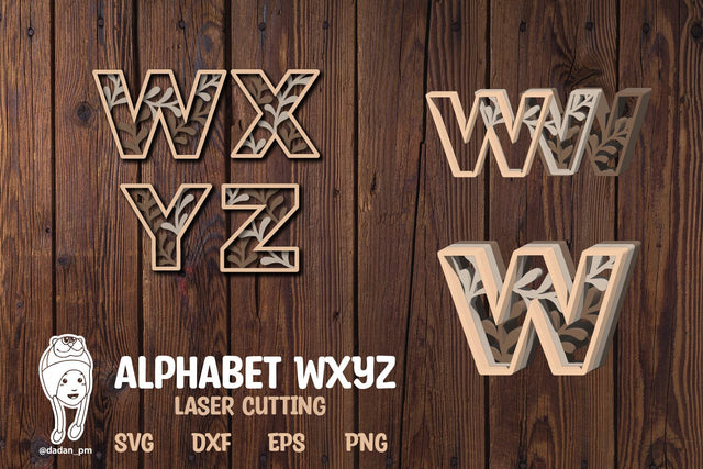Alphabet laser cutting WXYZ SVG dadan_pm 