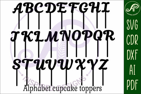 Alphabet letter cupcake toppers, 26 designs SVG laser SVG APInspireddesigns 