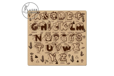 ALPHABET PUZZLE for Kids, Multilayer Template, Cut Files SVG LaserCutano 