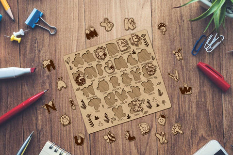 ALPHABET PUZZLE for Kids, Multilayer Template, Cut Files SVG LaserCutano 