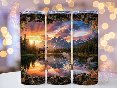 Alpine Wildlife Sunset 20oz Tumbler, Alpine Sunset, Wildlife Design, Mountain Scene, 20oz Wrap, Rustic Nature, Sublimation Tumbler, Scenic Pattern Sublimation SvggirlplusArt 