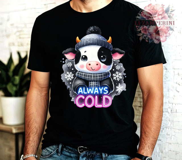 Always Cold Cow, Cute Cow Graphic, Funny Sarcastic Design, PNG Download, Digital Sublimation, Cow Lovers Gift, Humorous Farm Art, Adorable Animal Design Sublimation Li Zamperini 