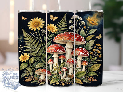 Amanita Mushroom Botanical 20oz Tumbler, Amanita Mushroom, Botanical Design, Woodland Theme, Rustic Charm, Nature Inspired, 20oz Wrap, Sublimation Tumbler Sublimation ToriDesigns 