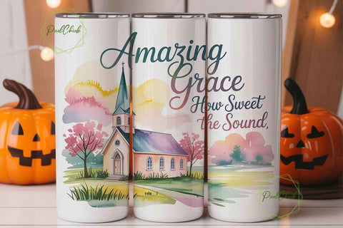 Amazing Grace Church 20oz Tumbler Wrap Sublimation PixelChick 