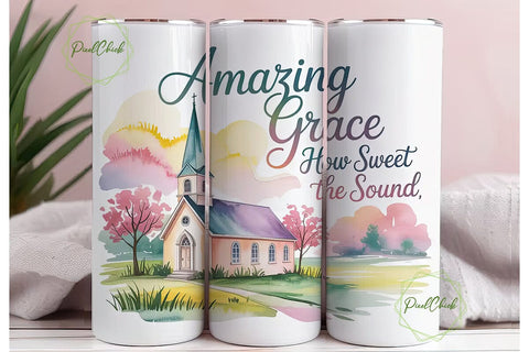 Amazing Grace Church 20oz Tumbler Wrap Sublimation PixelChick 