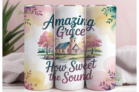 Amazing Grace Church 20oz Tumbler Wrap Sublimation PixelChick 