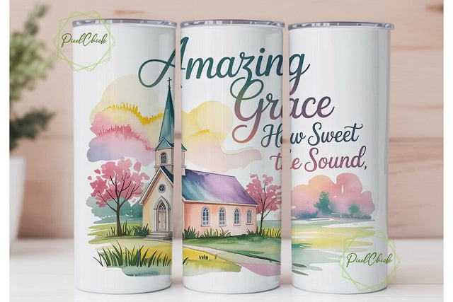Amazing Grace Church 20oz Tumbler Wrap Sublimation PixelChick 