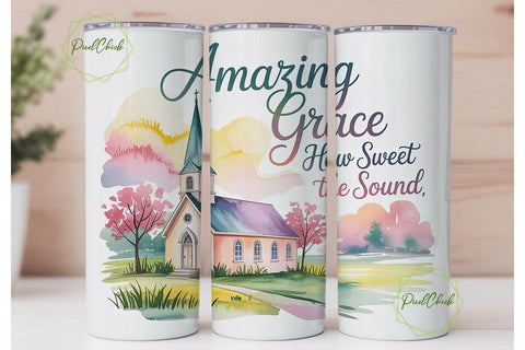 Amazing Grace Church 20oz Tumbler Wrap Sublimation PixelChick 