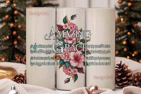 Amazing Grace Floral Music 20oz Tumbler Sublimation DesignSVG 