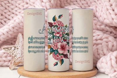 Amazing Grace Floral Music 20oz Tumbler Sublimation DesignSVG 