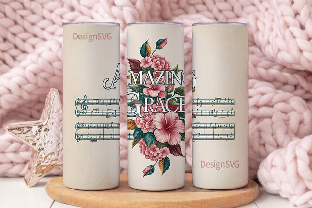 Amazing Grace Floral Music 20oz Tumbler Sublimation DesignSVG 