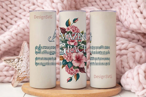 Amazing Grace Floral Music 20oz Tumbler Sublimation DesignSVG 