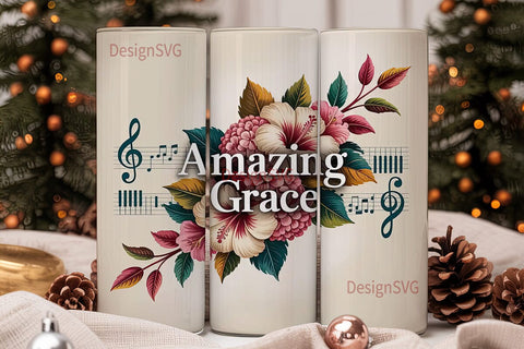 Amazing Grace Floral Music 20oz Tumbler Sublimation DesignSVG 