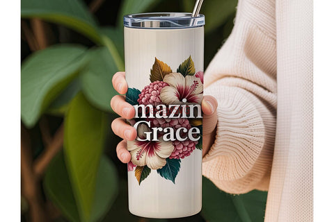 Amazing Grace Floral Music 20oz Tumbler Sublimation DesignSVG 