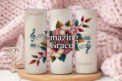 Amazing Grace Floral Music 20oz Tumbler Sublimation DesignSVG 