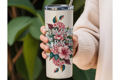 Amazing Grace Floral Music 20oz Tumbler Sublimation DesignSVG 