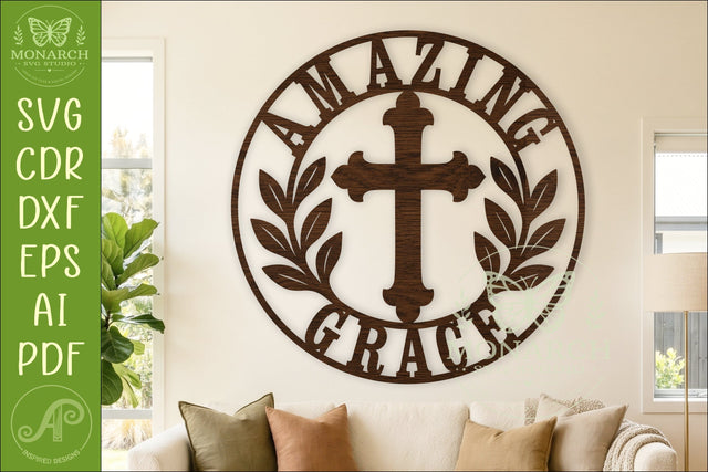 Amazing Grace SVG, Christian Wall Sign, Cross Laser Cut File SVG APInspireddesigns 