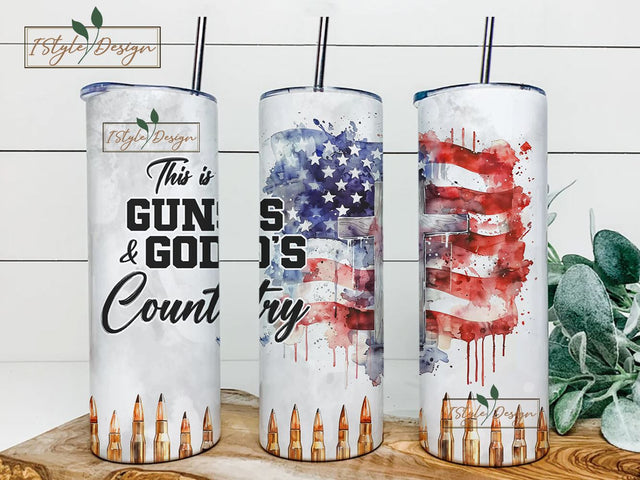 Amendment Patriotic American Flag 20 oz Skinny Tumbler Wrap Sublimation Design, Guns and God's Country, Digital Download PNG Sublimation iStyleDesign 