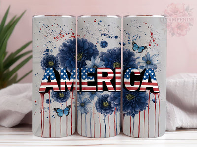 America 20oz Tumbler Wrap PNG, Floral USA Patriotic Tumbler Png, Straight & Tapered Tumbler Wrap, Instant Digital Download Sublimation Li Zamperini 