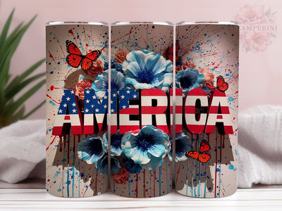 America 20oz Tumbler Wrap PNG, Floral USA Patriotic Tumbler Png, Straight & Tapered Tumbler Wrap, Instant Digital Download Sublimation Li Zamperini 
