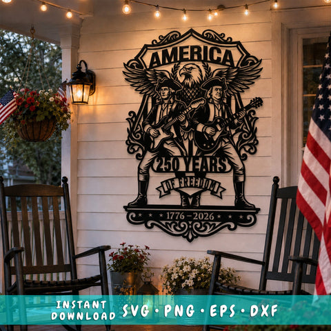 America 250 Years of Freedom Laser SVG | George Washington & Benjamin Franklin Eagle Wall Art DXF | 1776-2026 Patriotic CNC Plasma Cut File SVG HappyDesignStudio 
