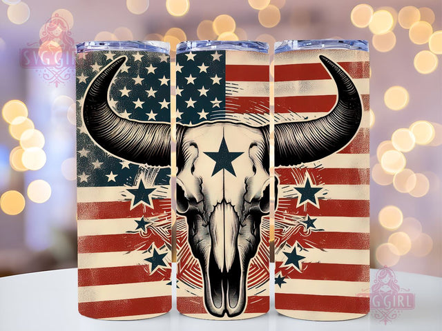 America Bull Skull 20oz Tumbler Wrap Sublimation Design, Straight Tapered Tumbler Wrap, Cow Skull Tumbler Png, Instant Digital Download Sublimation SvggirlplusArt 