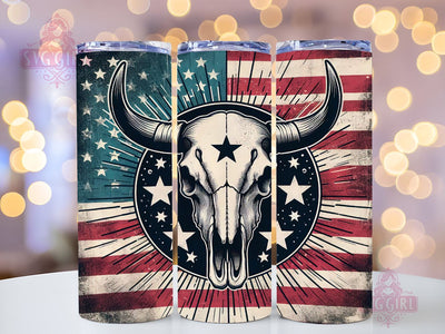 America Bull Skull 20oz Tumbler Wrap Sublimation Design, Straight Tapered Tumbler Wrap, Cow Skull Tumbler Png, Instant Digital Download Sublimation SvggirlplusArt 