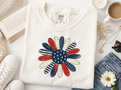 America Flag 4th July Png, Retro Patriotic Flower Png SVG DesignDestine 