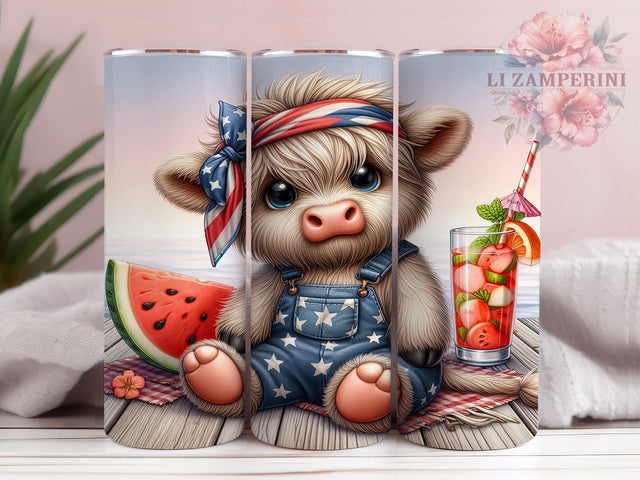 America Highland Cow 20oz Tumbler Wrap PNG, 4th Of July Tumbler Png, Straight & Tapered Tumbler Wrap, Instant Digital Download Sublimation Li Zamperini 