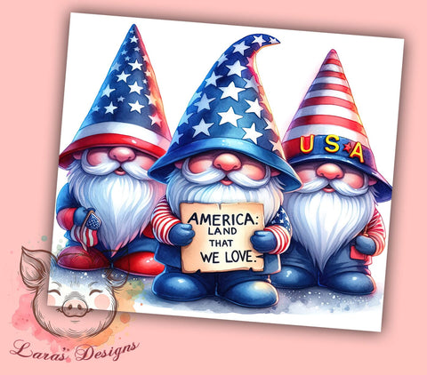 America Independence Day 20oz Tumbler Png, Straight & Tapered Tumbler Png, Gnome 4th of July Tumbler Png, Digital Download PNG Sublimation Lara' s Designs 
