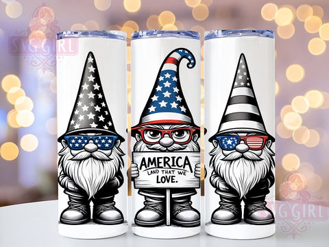 America Land That We Love Independence Day 20oz Tumbler Wrap Sublimation Design, Straight Tapered Tumbler Wrap, Gnome 4th of July Tumbler Png, Instant Digital Download Sublimation SvggirlplusArt 