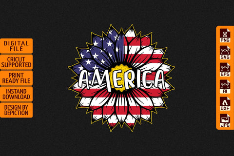 America Sunflower T-Shirt, 4th Of July Sunflower T-Shirt Print Template Sketch DESIGN Depiction Studio 