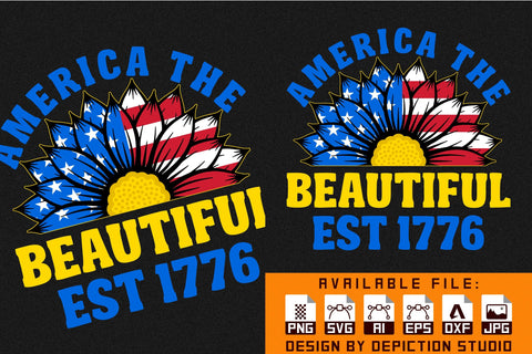America The Beautiful Est 1776 T-Shirt, 4th Of July Sunflower T-Shirt Print Template Sketch DESIGN Depiction Studio 
