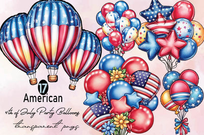 American 4th of July Party Balloons Clipart Bundle. Sublimation SVGArt 